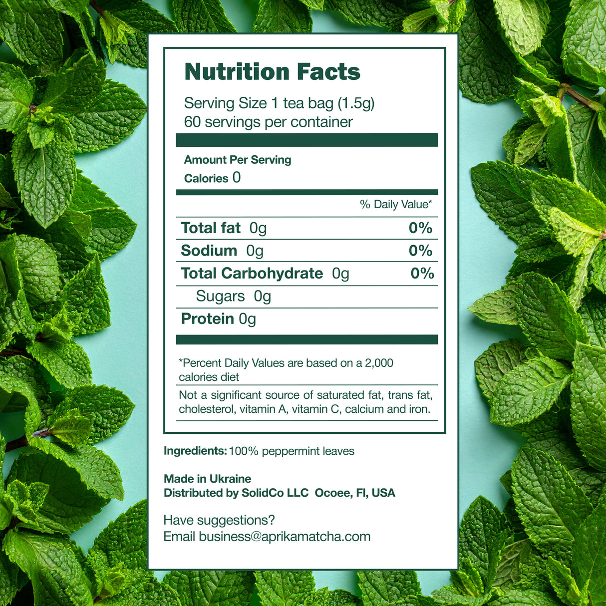 100% Pure Peppermint Herbal Tea, 60 Bags