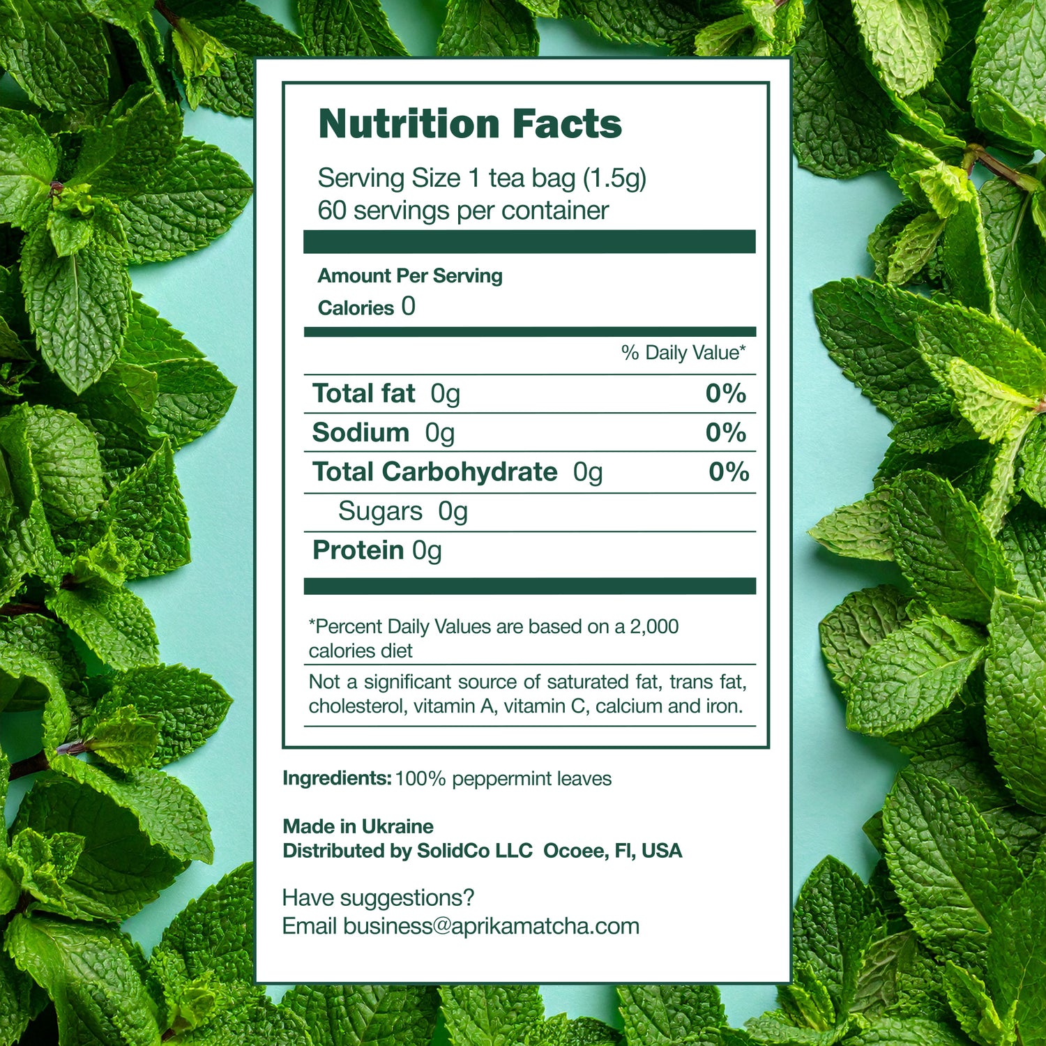 100% Pure Peppermint Herbal Tea, 60 Bags