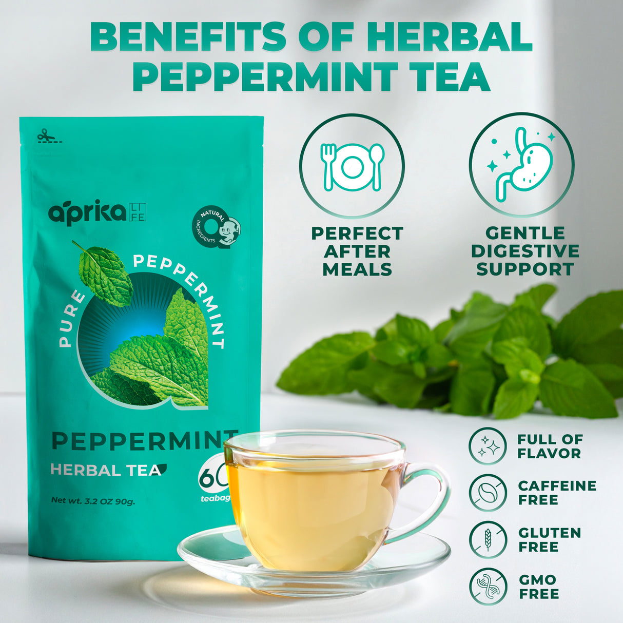 100% Pure Peppermint Herbal Tea, 60 Bags