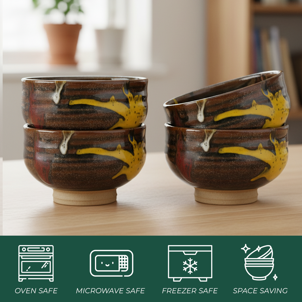 Yellow and Brown Ribbed Bowl