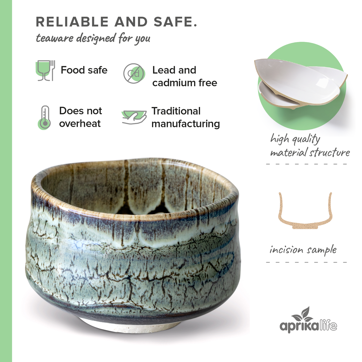 The Grey Tenmoku Ceramic Matcha Bowl, adorned with a mottled glaze and food-safe icons, celebrates traditional craftsmanship. Perfect for a serene tea ritual, it pairs with a bamboo matcha whisk to offer a harmonious matcha experience.