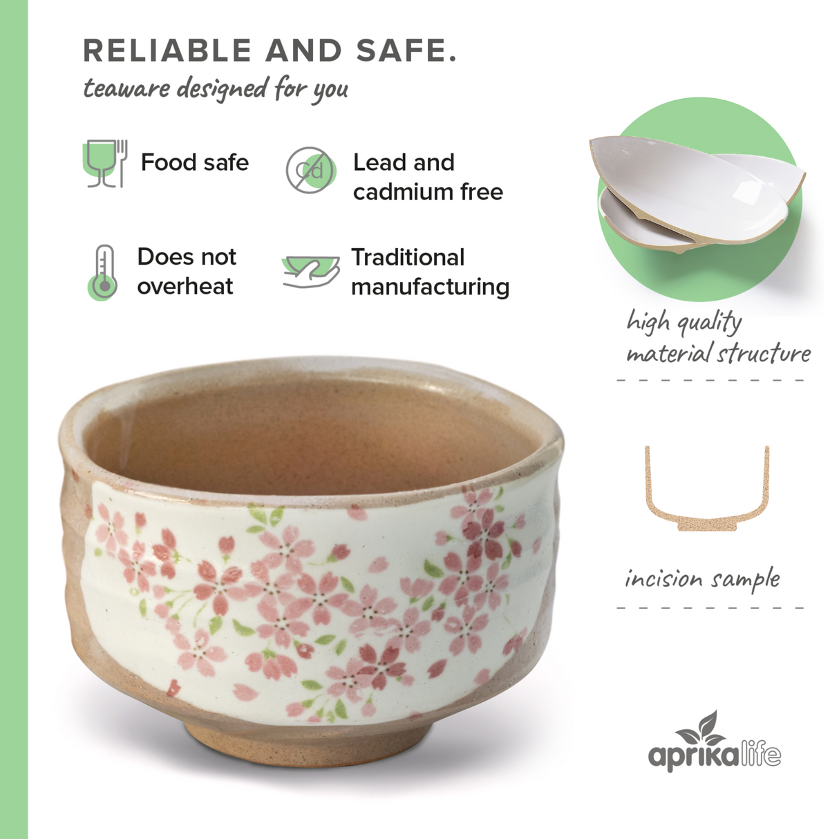 The Big Sakura Flowers Matcha Set includes a floral-patterned matcha bowl inspired by Minoyaki Japanese pottery, plus a bamboo whisk, whisk holder, and organic Japanese matcha. Traditional craftsmanship ensures quality and safety.