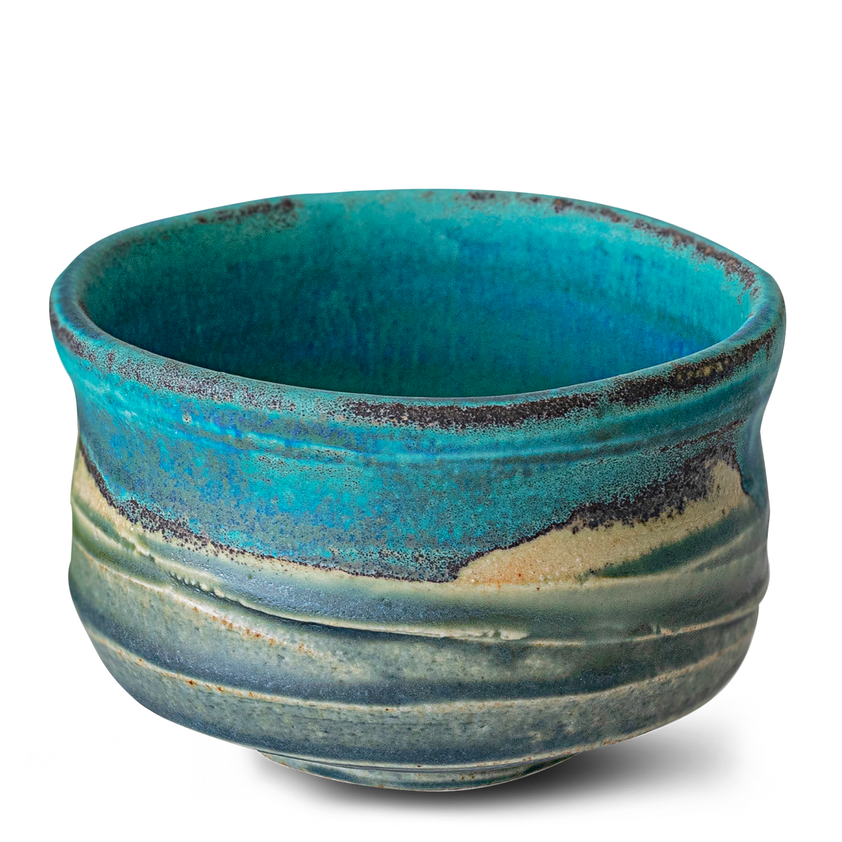 The Marusho Blue Matcha Bowl features a textured turquoise and blue glaze, perfect for serving matcha.