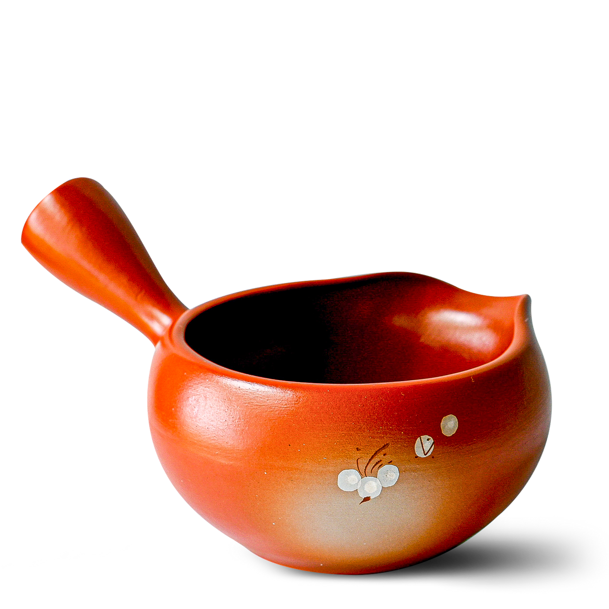 The Red Flowers Ceramic Matcha Bowl with Spout, featuring a floral design and comfortable handle, is ideal for experiencing organic Japanese matcha at home.