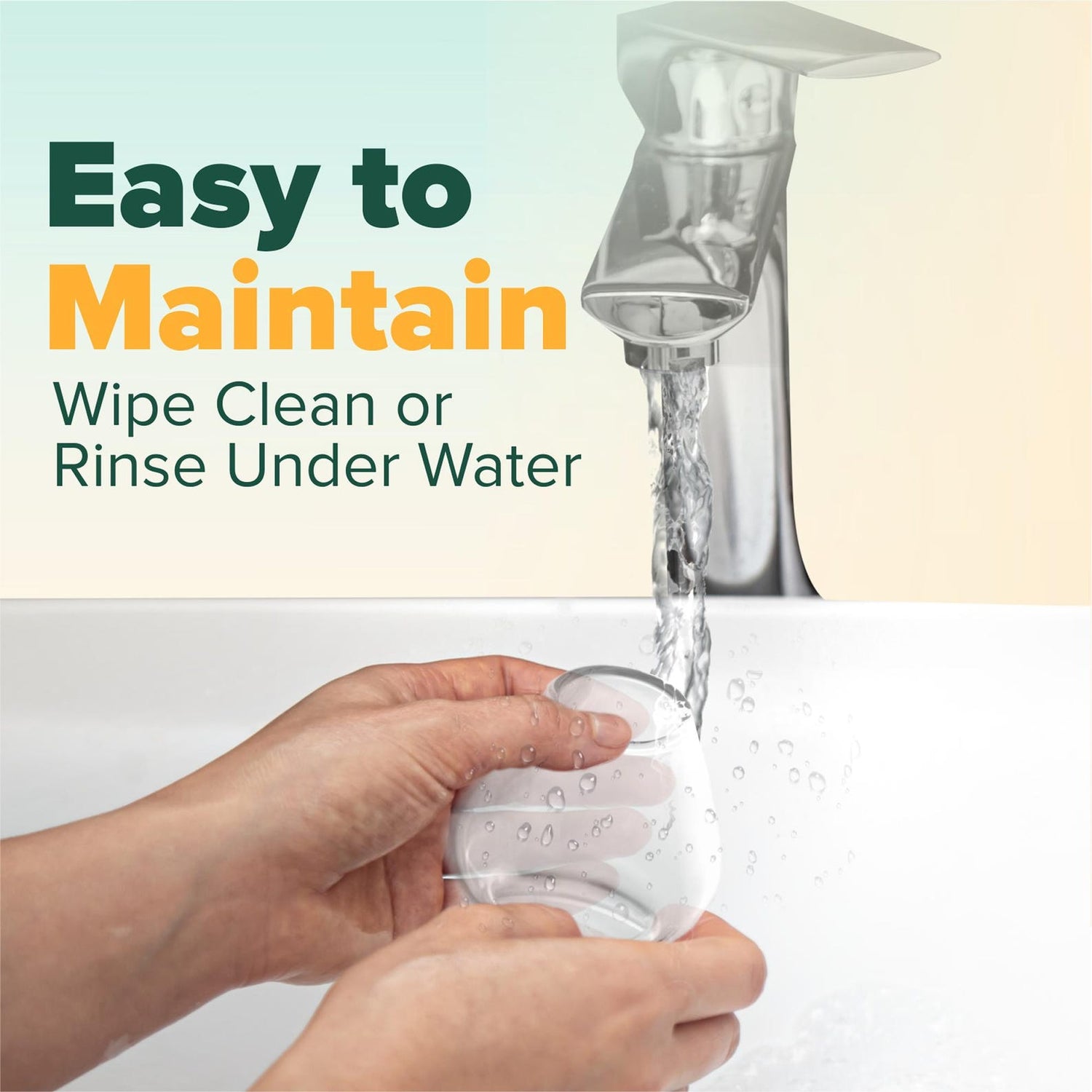 Hands rinse the Clear Glass Matcha Whisk Holder from the Bamboo Whisk Set under running water, highlighting its easy cleaning and maintenance.