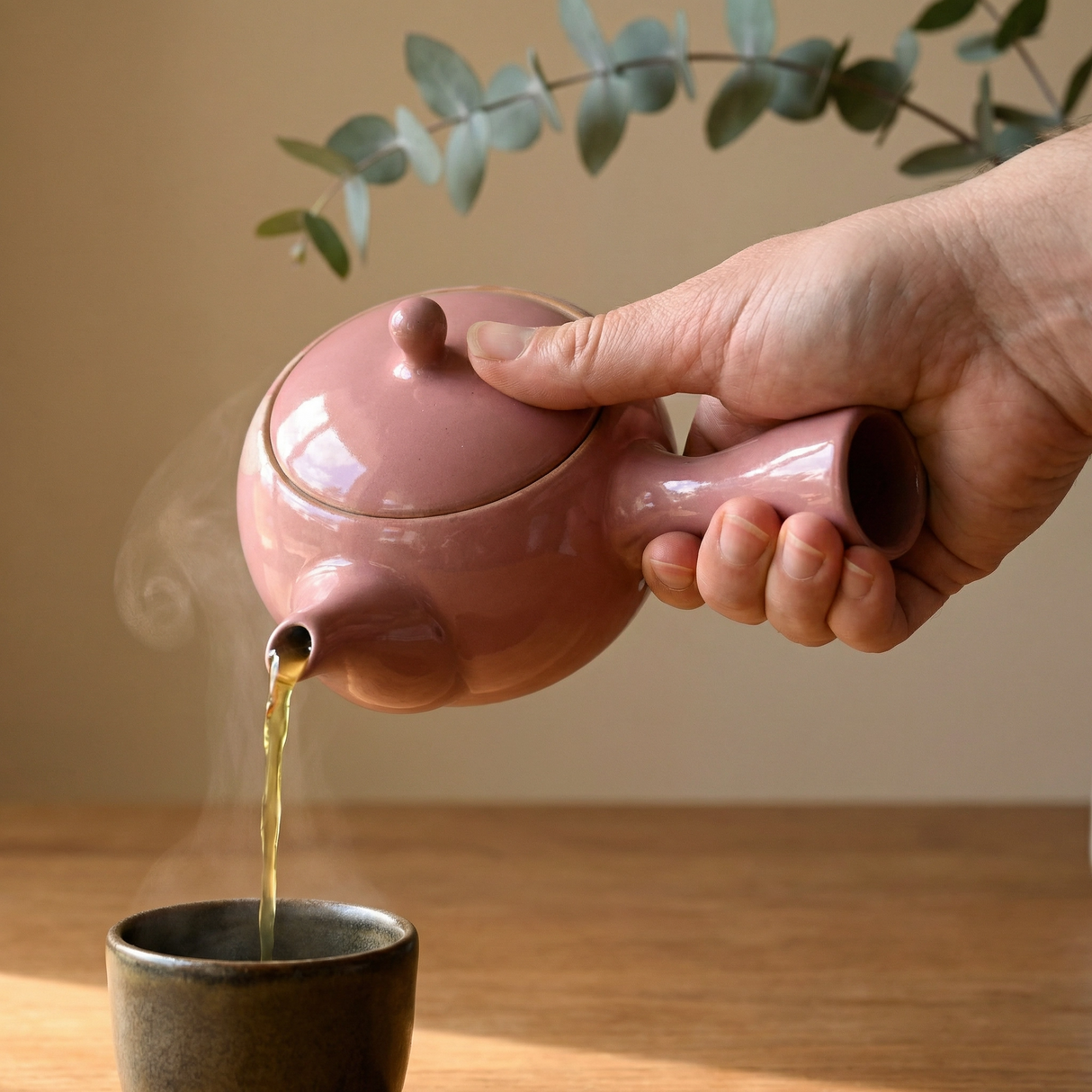 Handmade Pink Kyusu with White Flowers Design: Ceramic Pink Tea Teaware (16 fl oz/480ml) Tokaname Teapot