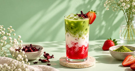 Iced Strawberry Hibiscus Matcha Latte Recipe