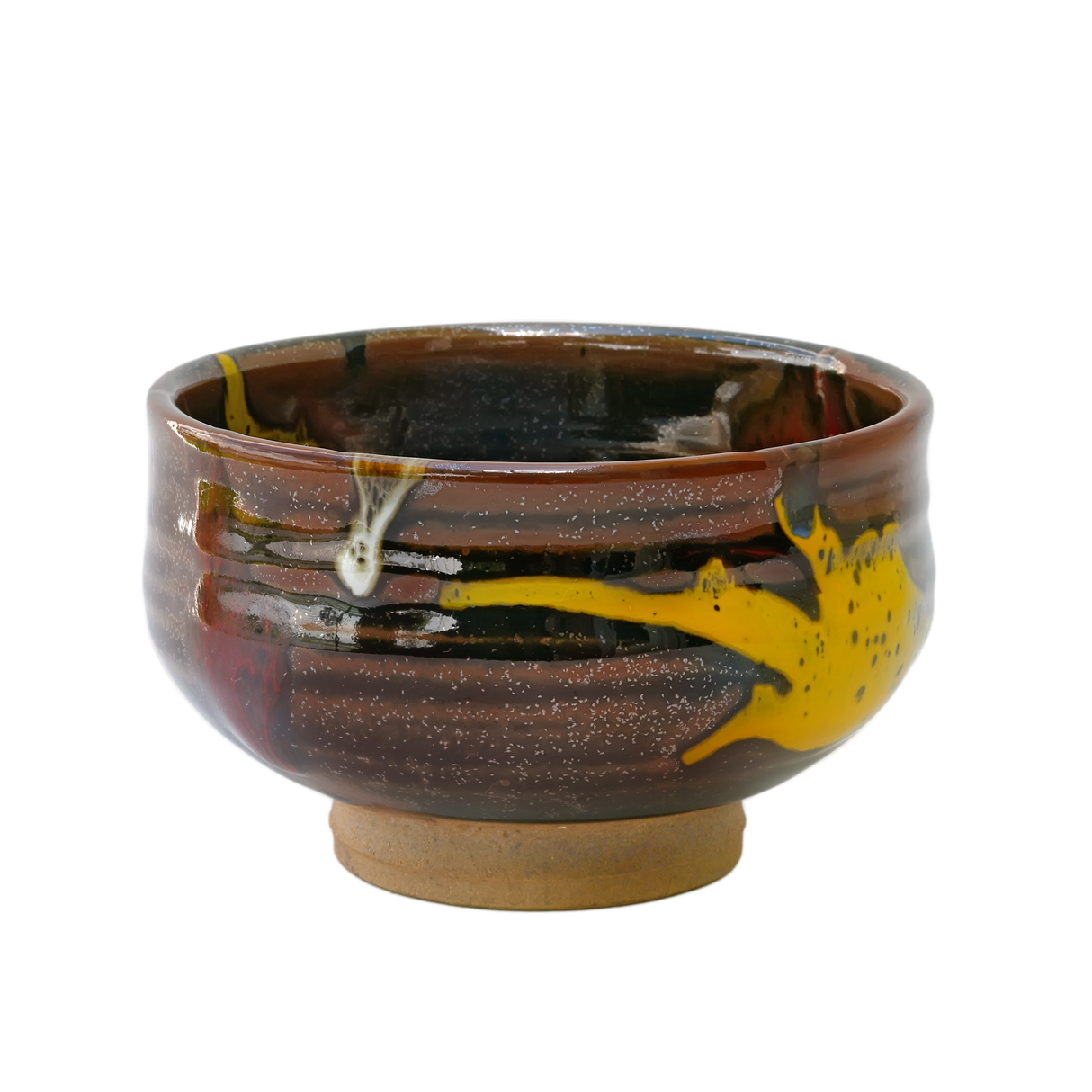 Yellow and Brown Ribbed Bowl