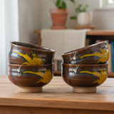 Yellow and Brown Ribbed Bowl