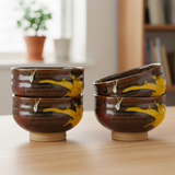 Yellow and Brown Ribbed Bowl