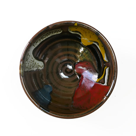Yellow and Brown Ribbed Bowl