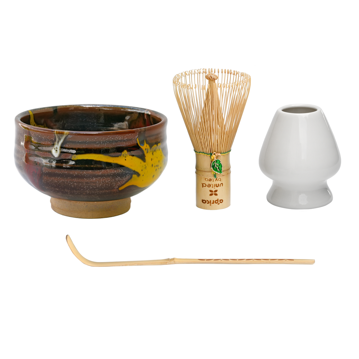 Yellow and Brown Ribbed Ribbed Bowl, Whisk, Holder, Scoop 4-Piece Set