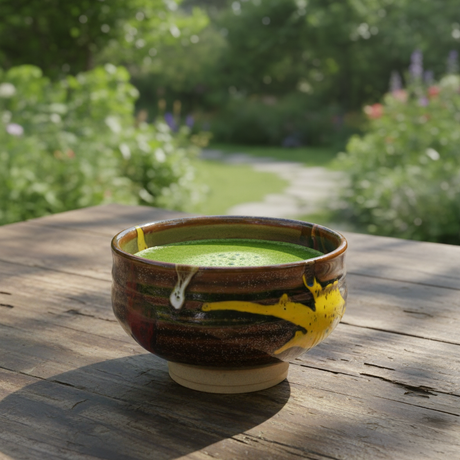 Yellow and Brown Ribbed Bowl