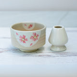 Beige with Pink Flowers Matcha Bowl