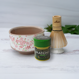 Big Sakura Flowers Matcha Bowl, Bamboo Matcha Whisk, Whisk Holder and Organic Japanese Matcha Set