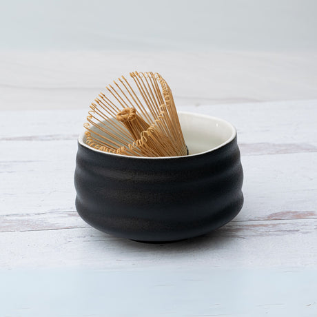 Black and White Ceramic Matcha Bowl and Optional Set