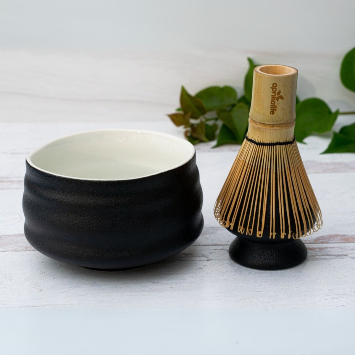 White Ceramic Matcha Bowl Bamboo Matcha Whisk Whisk Holder Set