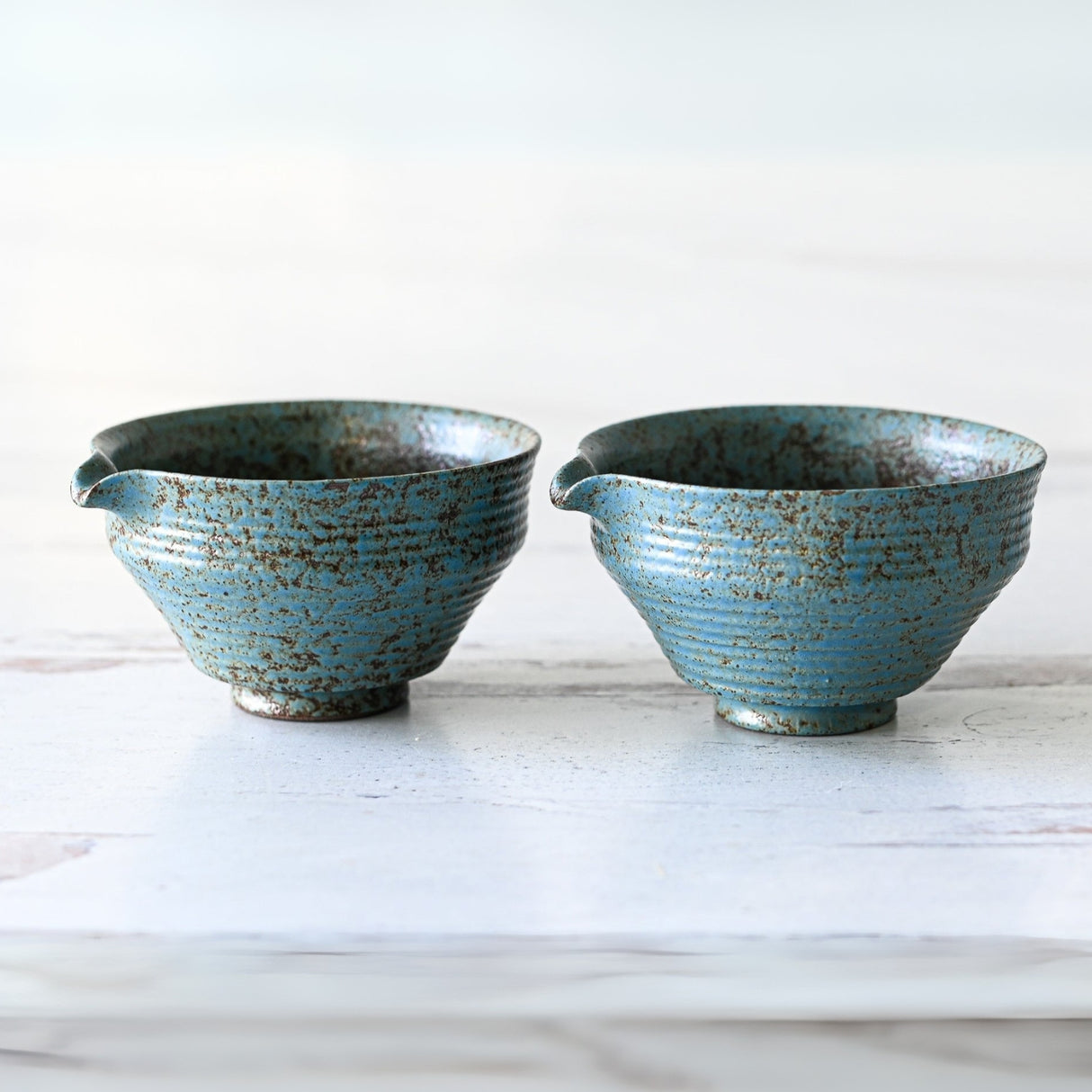 Blue Matcha Bowl with Spout Set