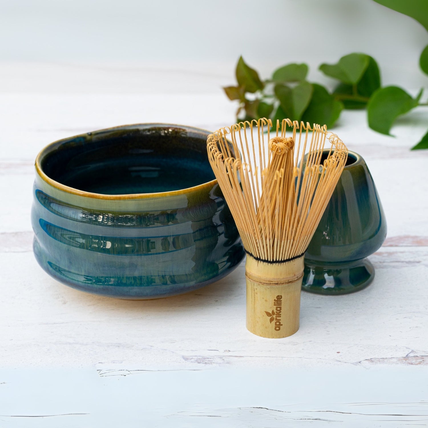 Ceramic Matcha Bowl Bamboo Matcha Whisk Whisk Holder Set