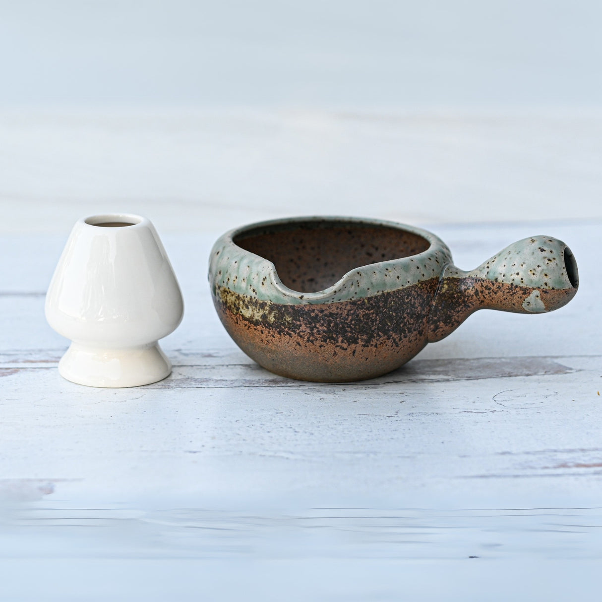 Brown Ceramic Matcha Bowl with Spout