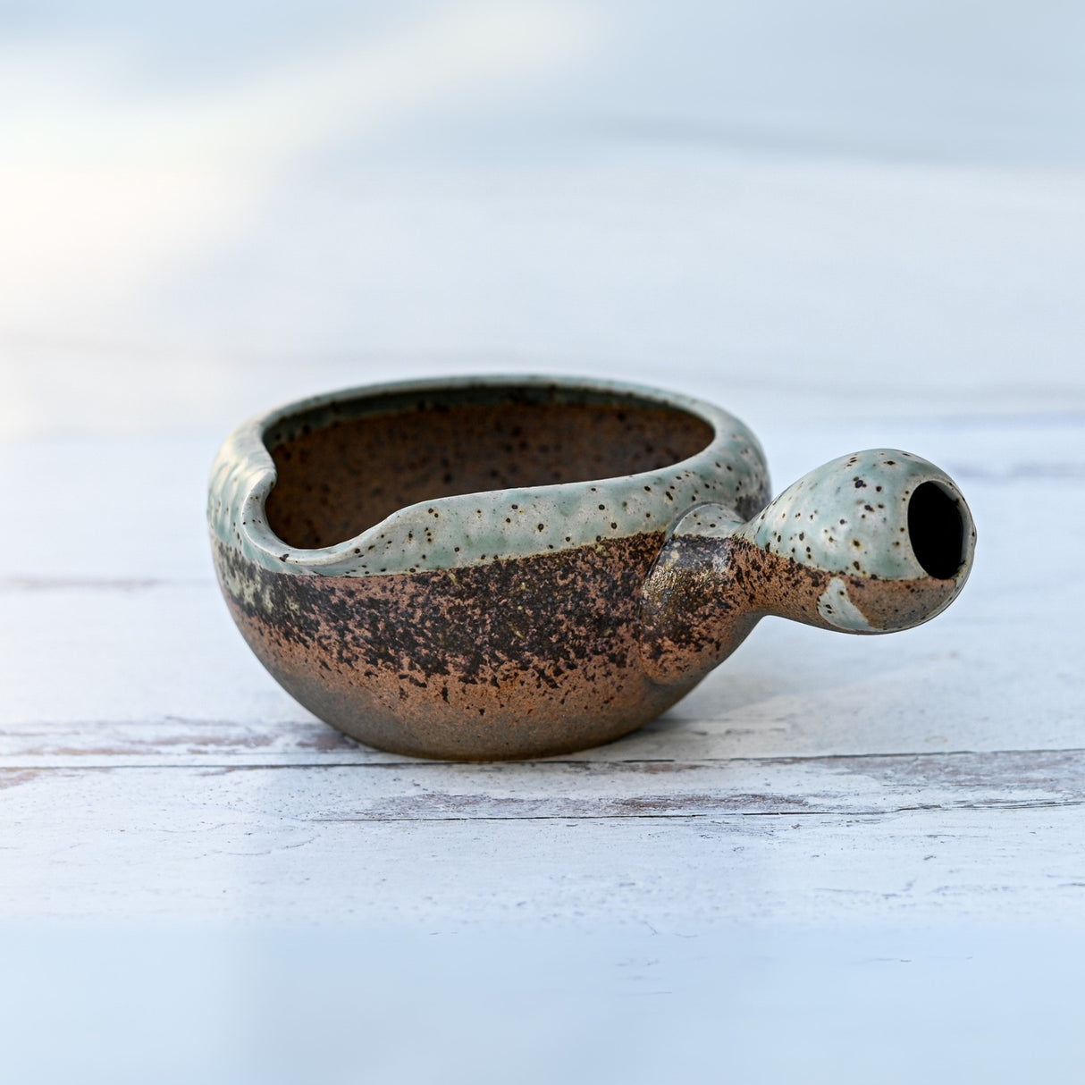 Brown Ceramic Matcha Bowl with Spout