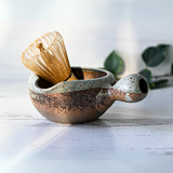 Brown Matcha Bowl With Spout Set