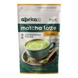 A package of Ceremonial Grade Matcha Latte Powder Mix with Natural Vanilla Flavor, featuring a cup of vibrant matcha on the front.
