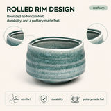 Seafoam Ceramic Matcha Bowl 17 oz with Rolled Rim, Matcha Chawan for Whisking and Drinking, Tea Ceremony Bowl