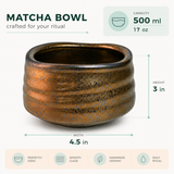 Bronze Ceramic Matcha Bowl 17 oz with Rolled Rim, Matcha Chawan for Whisking and Drinking, Tea Ceremony Bowl