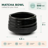 Black Ceramic Matcha Bowl 17 oz with Rolled Rim, Matcha Chawan for Whisking and Drinking, Tea Ceremony Bowl