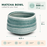 Seafoam Ceramic Matcha Bowl 17 oz with Rolled Rim, Matcha Chawan for Whisking and Drinking, Tea Ceremony Bowl