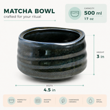 Deep Blue Ceramic Matcha Bowl 17 oz with Rolled Rim, Matcha Chawan for Whisking and Drinking, Tea Ceremony Bowl
