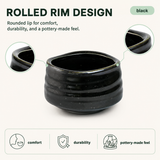 Black Ceramic Matcha Bowl 17 oz with Rolled Rim, Matcha Chawan for Whisking and Drinking, Tea Ceremony Bowl