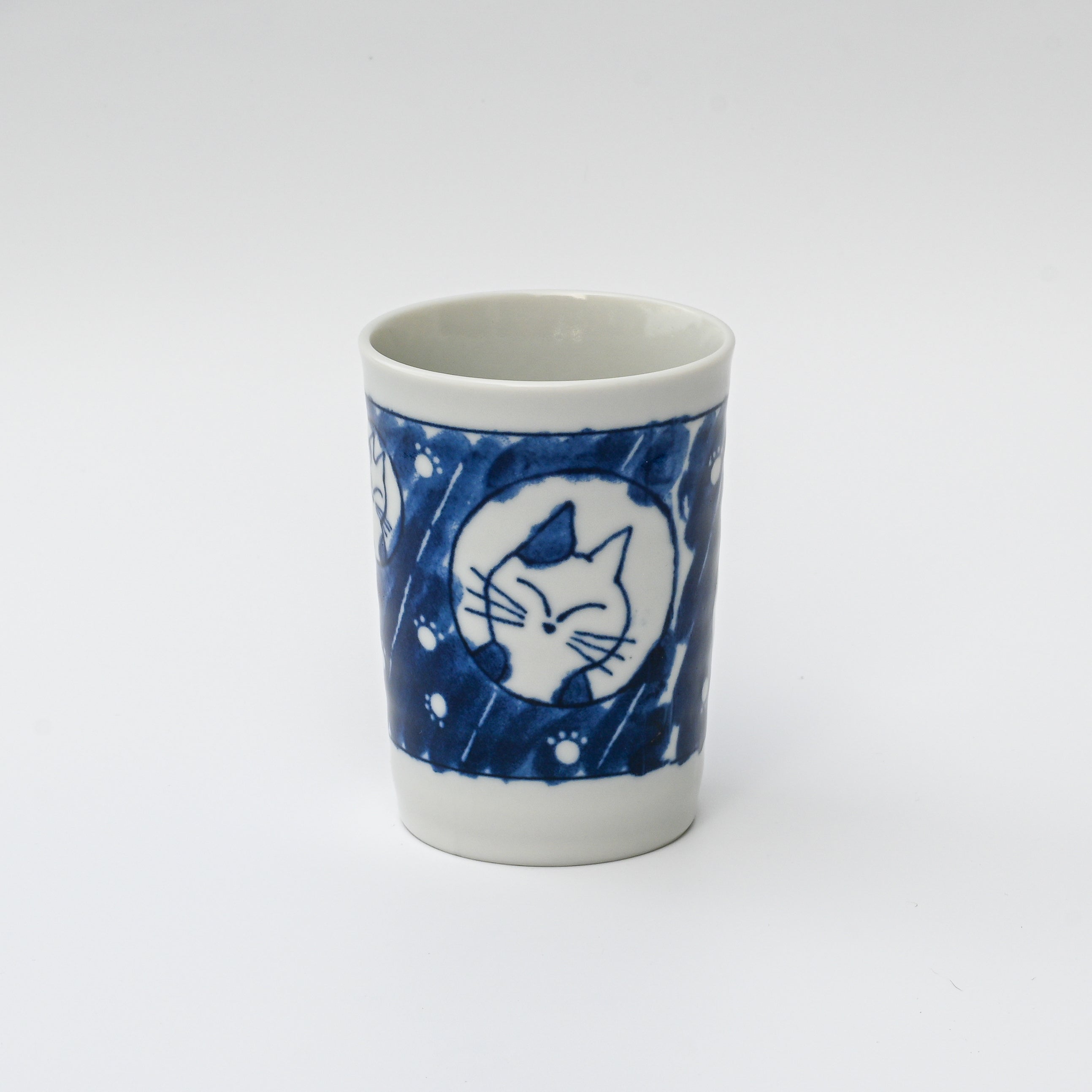 Adorable Cat 4 Tea Cup, Blue & White Mino-Ware, 180ml (6oz