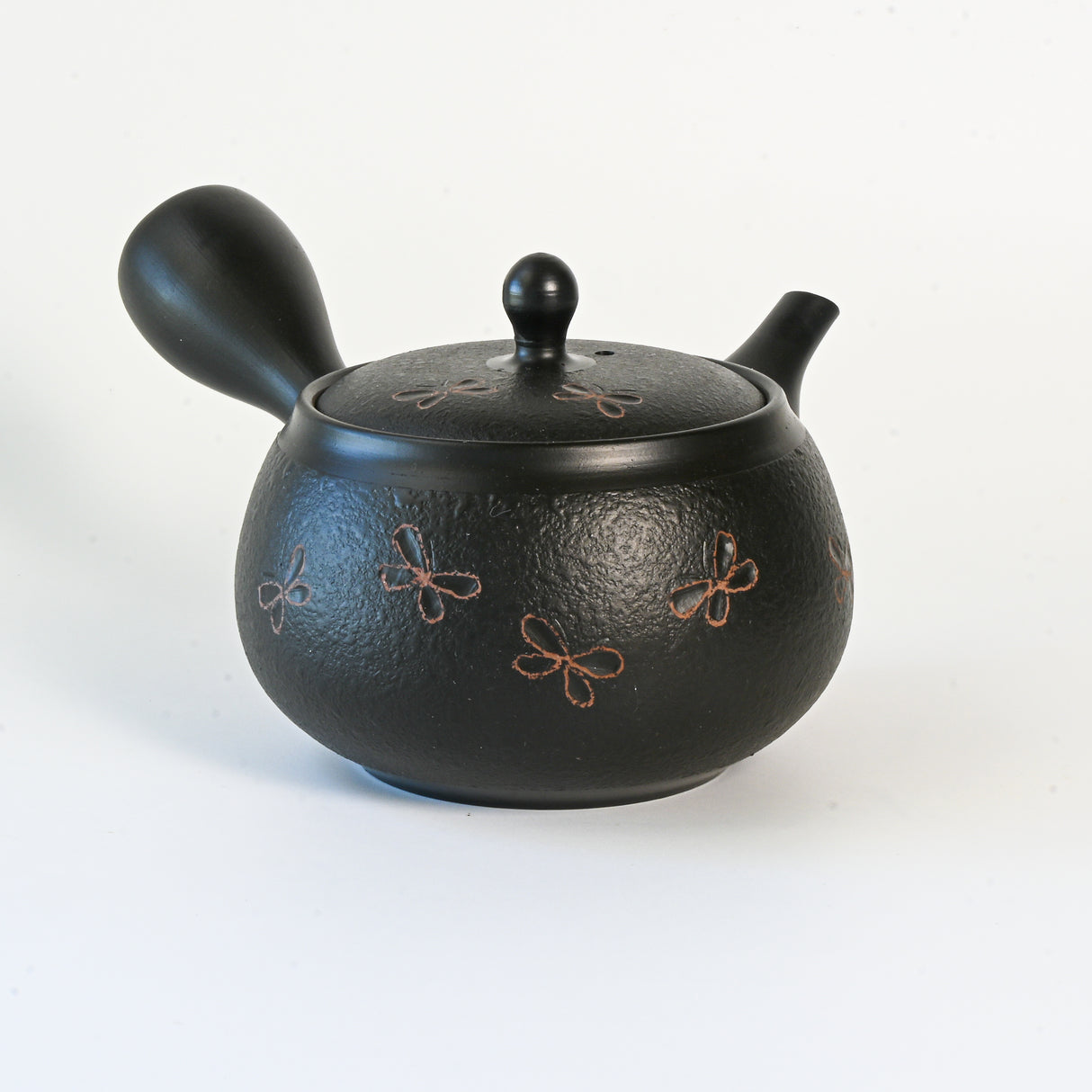 Handmade Black Textured Kyusu Teapot: Japanese Loose Leaf Tea Strainer (11.5 fl oz/380ml)
