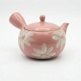 Handmade Pink Kyusu with White Flowers Design: Ceramic Pink Tea Teaware (16 fl oz/480ml) Tokaname Teapot