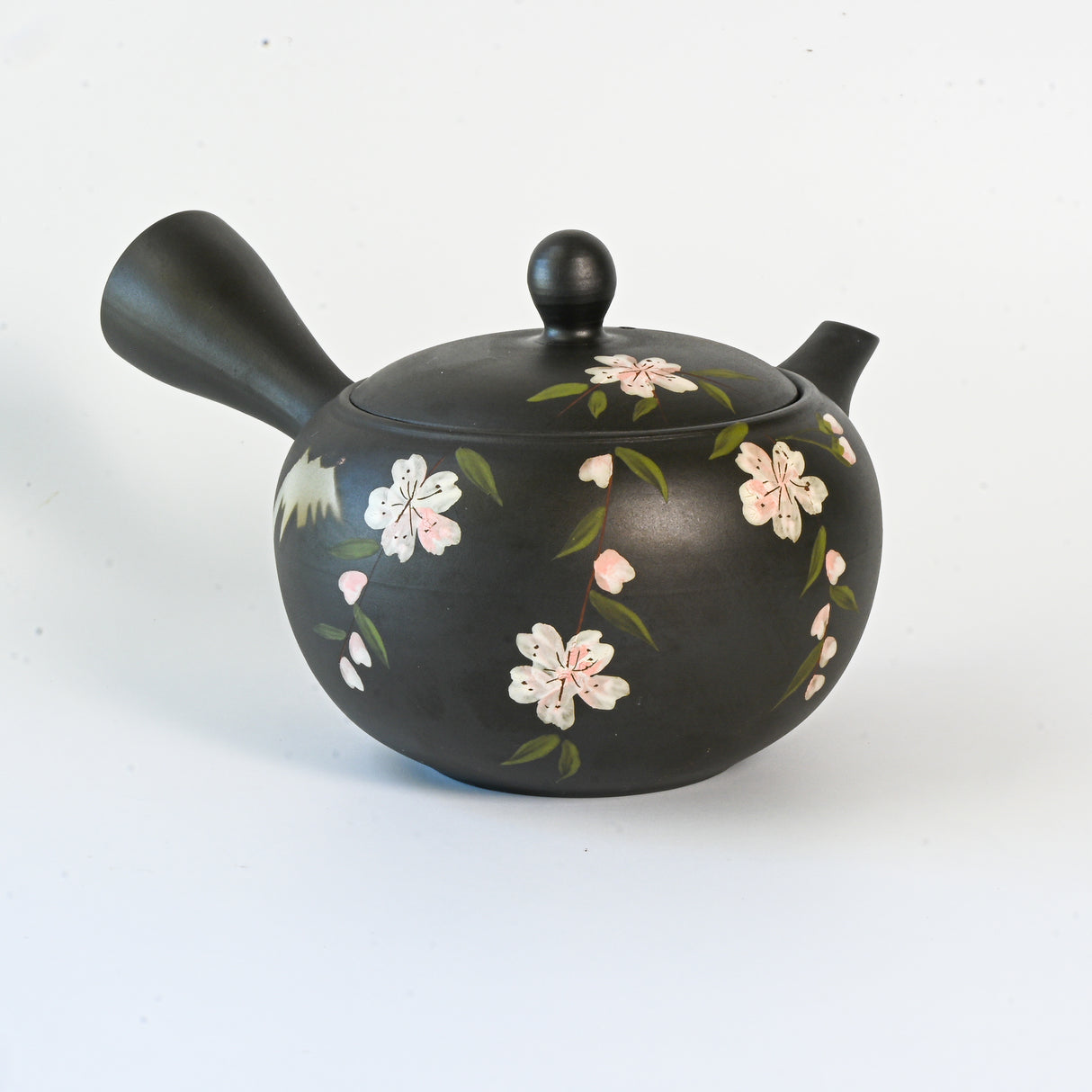 Handmade Dark Brown Pink Sakura Kyusu Teapot: Japanese Loose Leaf Tea Strainer (14.5 fl oz/430ml)