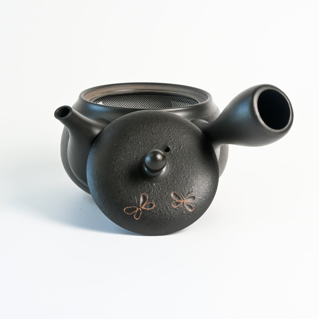 Handmade Black Textured Kyusu Teapot: Japanese Loose Leaf Tea Strainer (11.5 fl oz/380ml)
