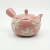 Handmade Pink Kyusu with White Flowers Design: Ceramic Pink Tea Teaware (16 fl oz/480ml) Tokaname Teapot