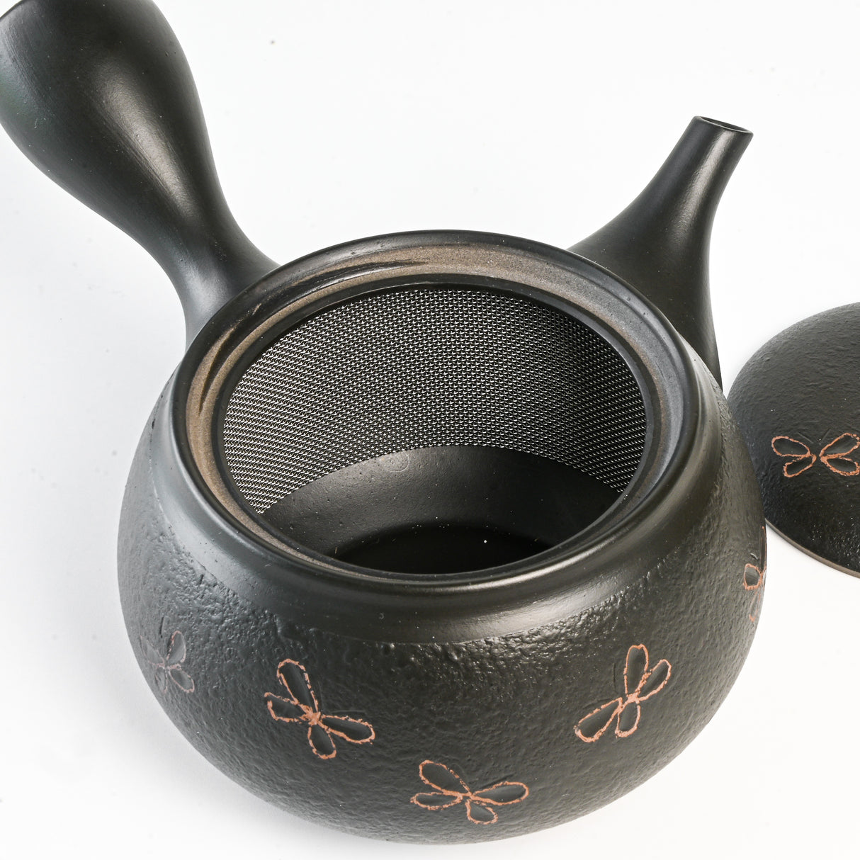 Handmade Black Textured Kyusu Teapot: Japanese Loose Leaf Tea Strainer (11.5 fl oz/380ml)