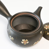 Handmade Dark Brown Floral Kyusu Teapot: Japanese Loose Leaf Tea Strainer (13 fl oz/380ml)
