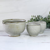 Handcrafted Grey Ceramic Matcha Set: Spouted Bowl, 2 Cups