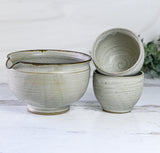 Handcrafted Grey Ceramic Matcha Set: Spouted Bowl, 2 Cups
