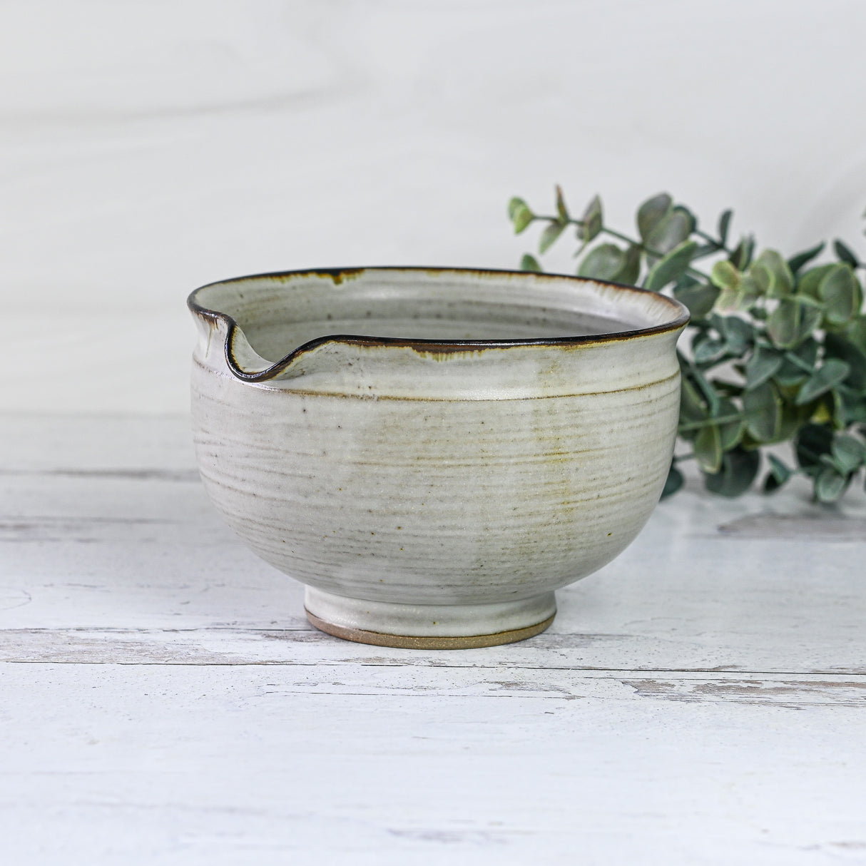 Handcrafted Grey Ceramic Matcha Set: Spouted Bowl, 2 Cups