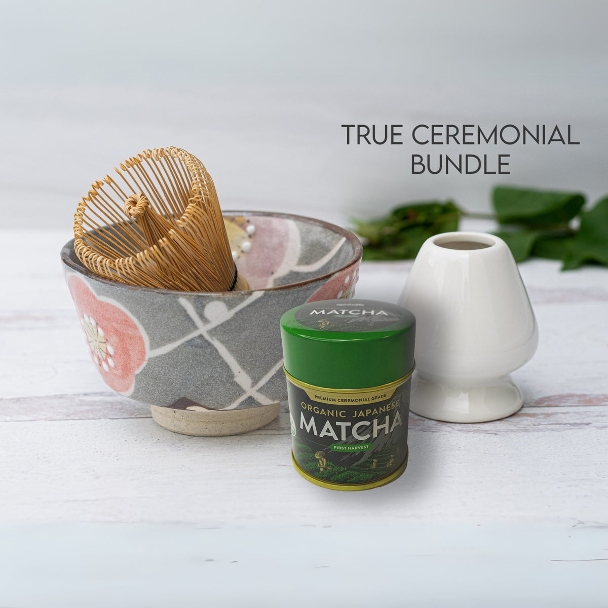Flowers Ceramic Matcha Bowl Bamboo Matcha Whisk Whisk Holder Organic Japanese Matcha Set