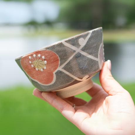 Gray with Flowers Ceramic Matcha Bowl