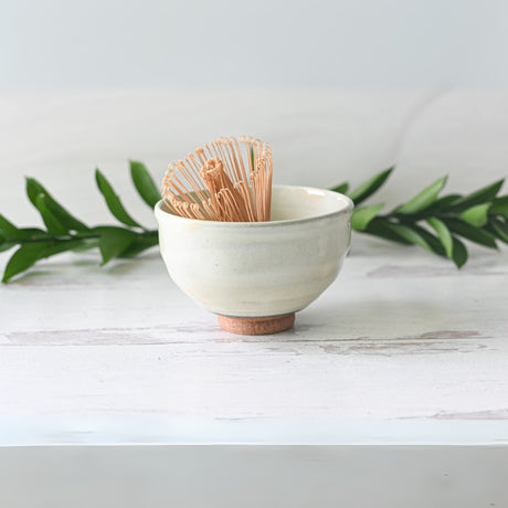 Kohiki White Clay Matcha Bowl, Bamboo Matcha Whisk and Whisk Holder Set