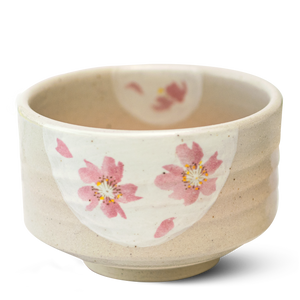 Beige with Pink Flowers Matcha Bowl