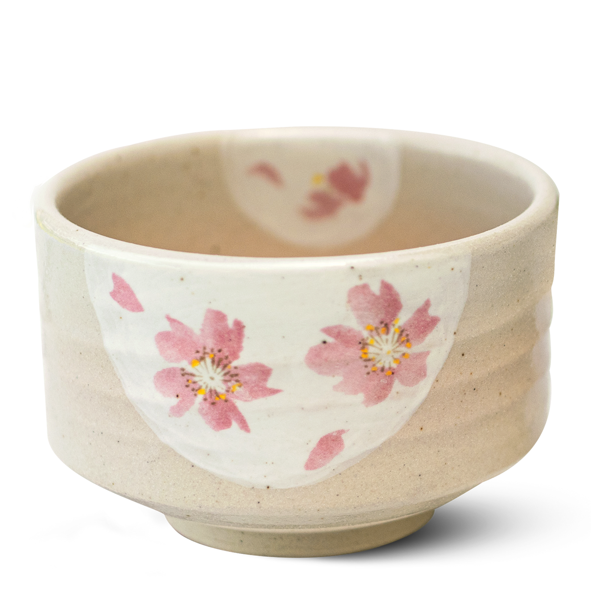 Beige with Pink Flowers Matcha Bowl