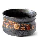 Black with Flowers Matcha Bowl